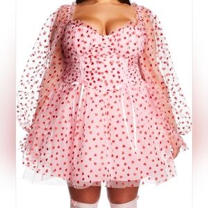 2X Sugar Thrillz Pink Heart Patterned Women's Coquette Mini Dress